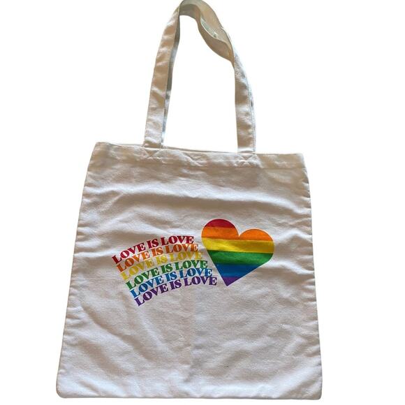 Love is Love Rainbow Tote Bag White 15” Pride Canvas - Picture 2 of 8